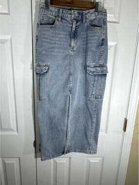 Blue Revival Recycled Denim Cargo Maxi Skirt Size 25 Light Wash